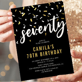 Convite de Aniversário de 70 Anos Preto e Dourado