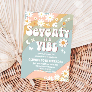 Convite de Aniversário de 70 anos Retro Daisy