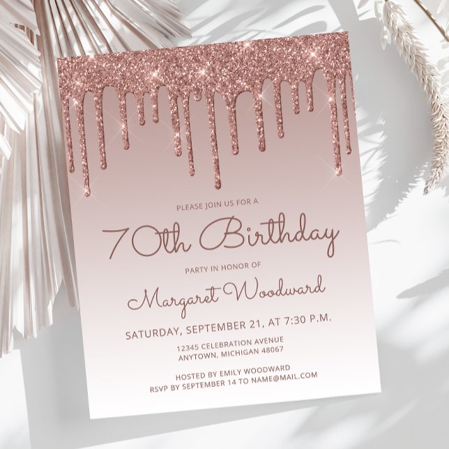 Convite de Aniversário de 70 Anos Rose Gold Econôm (Criador carregado)