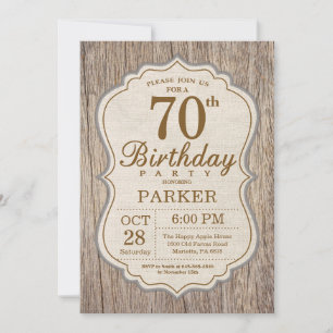 Convite de Aniversário de 70 Anos Rústico em Madei