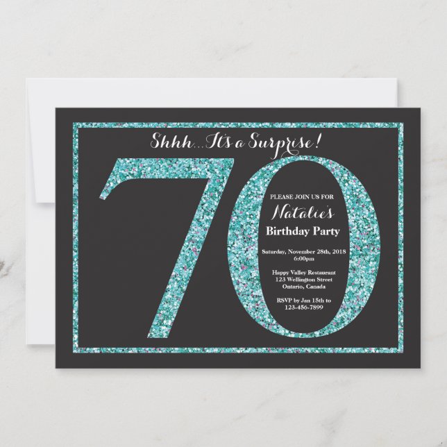 Convite de Aniversário de 70 anos Surpresa Brilho  (Frente)