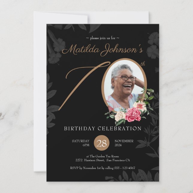 Convite de aniversário de 70 de fotos (Frente)