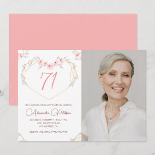 Convite de aniversário de 71 anos com foto floral