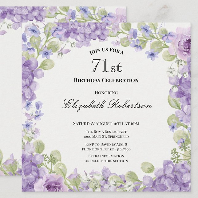 Convite de Aniversário de 71 anos Elegante Floral  (Criador carregado)