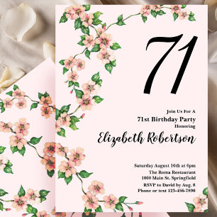 Convite de aniversário de 71 anos floral em rosa b