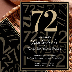 Convite de Aniversário de 72 Anos Moderno Preto Do