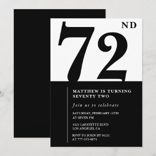 Convite de aniversário de 72 anos Preto e Branco C