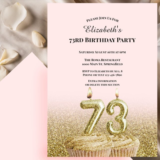 Convite de Aniversário de 73 Anos Rosa e Dourado P (Criador carregado)