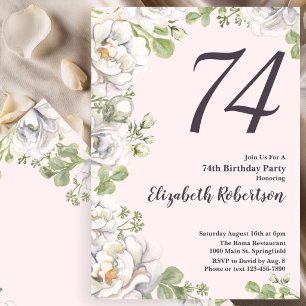 Convite de Aniversário de 74 anos com Peônias Flor