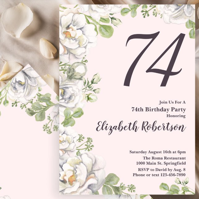 Convite de Aniversário de 74 anos com Peônias Flor (Criador carregado)