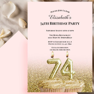 Convite de Aniversário de 74 anos Cor-de-Rosa e Do