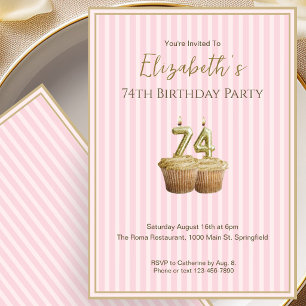 Convite de Aniversário de 74 Anos Única Rosa Doura