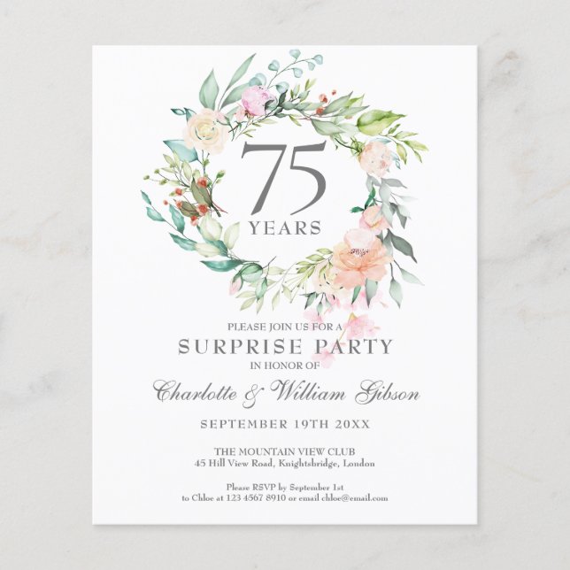 Convite de Aniversário de 75 Anos de Casamento com (Frente)