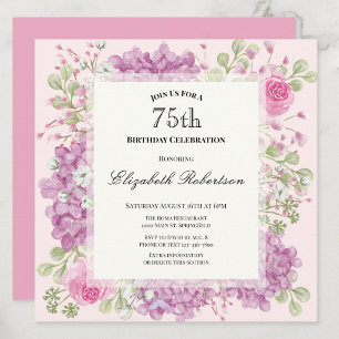 Convite de Aniversário de 75 Anos Elegante Flores 