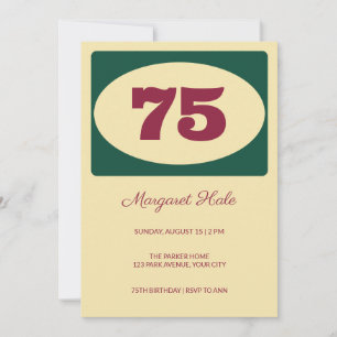 Convite de Aniversário de 75 Anos Grande Numeral C
