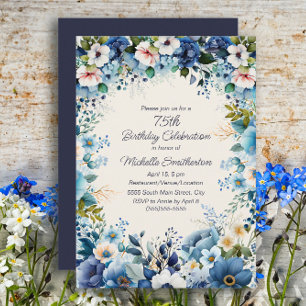 Convite de Aniversário de 75 anos Navy Dusty Blue