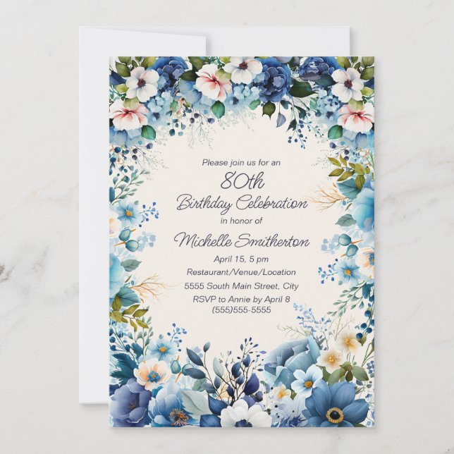 Convite de Aniversário de 75 anos Navy Dusty Blue  (Frente)