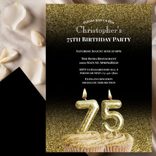 Convite de Aniversário de 75 anos Preto e Dourado 