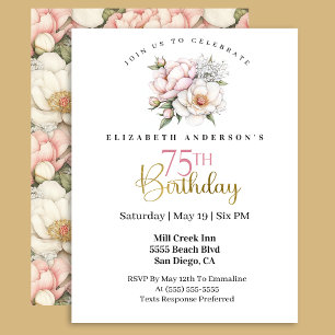 Convite de Aniversário de 75 Anos Pretty Blush Pin