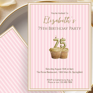 Convite de Aniversário de 75 Anos Única Rosa Doura