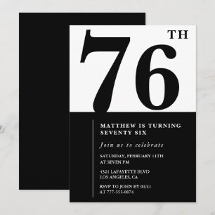 Convite de aniversário de 76 anos Chic Preto e Bra