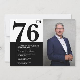 Convite de Aniversário de 76 anos Preto e Branco c
