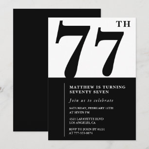 Convite de aniversário de 77 anos Chic Preto e Bra
