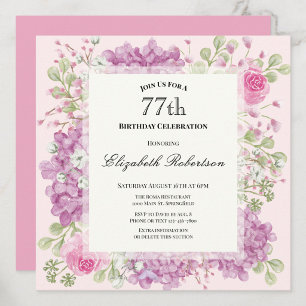 Convite de Aniversário de 77 Anos Elegantes Flores