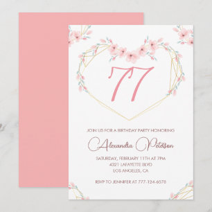 Convite de Aniversário de 77 anos em Aquarela Rosa