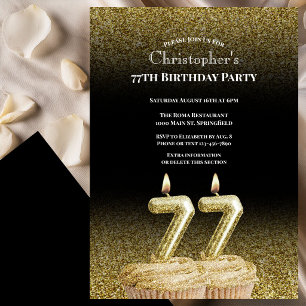 Convite de Aniversário de 77 anos Preto e Dourado 