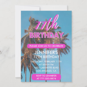 convite de aniversário de 77 anos Summer Pink Palm