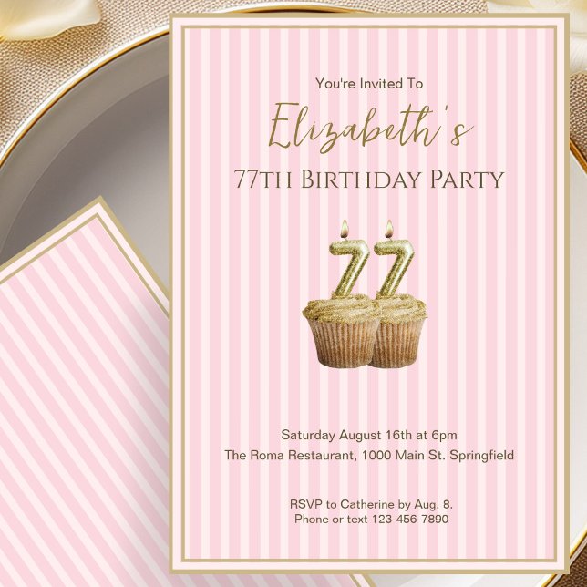 Convite de Aniversário de 77 Anos Únicos em Rosa D (Criador carregado)