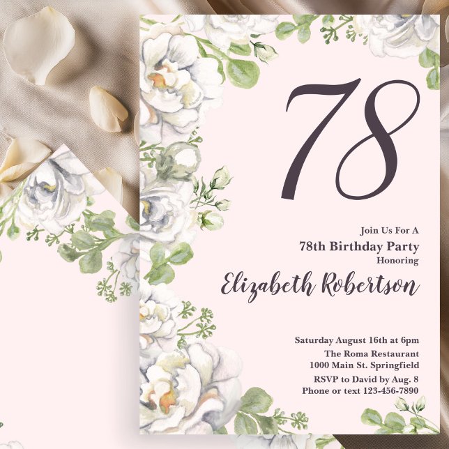 Convite de Aniversário de 78 anos com Peônias Flor (Criador carregado)
