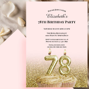 Convite de Aniversário de 78 anos Cor-de-Rosa e Do