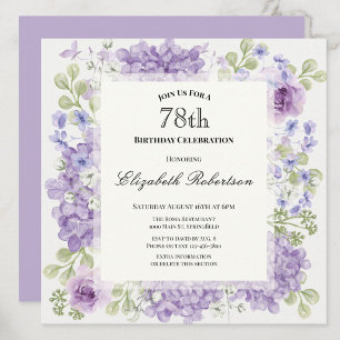 Convite de Aniversário de 78 anos Elegantes Flores