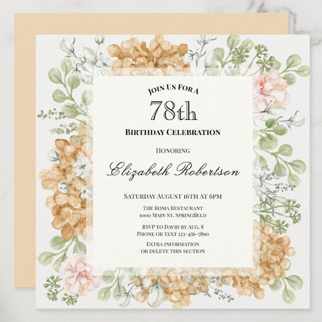 Convite de Aniversário de 78 anos em Cores Elegant (Criador carregado)