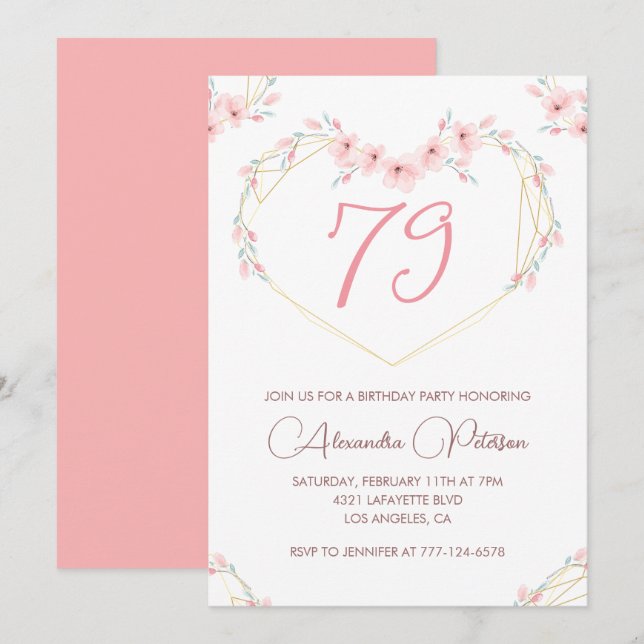 Convite de aniversário de 79 anos em floral boho c (Frente/Verso)