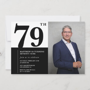Convite de Aniversário de 79 Anos Preto e Branco c