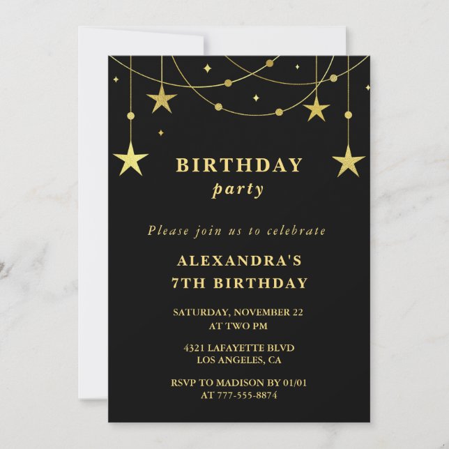 Convite de aniversário de 7 anos Chic estrelas dou (Frente)