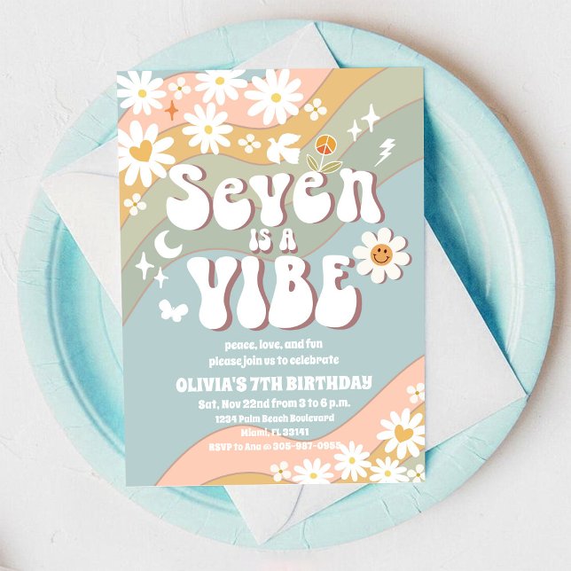 Convite de Aniversário de 7 Anos com Arco-íris Ret (Criador carregado)