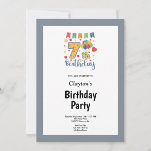 Convite de Aniversário de 7 Anos com Moldura Cinza