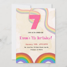 Convite de Aniversário de 7 anos da Menina Arco-Ír