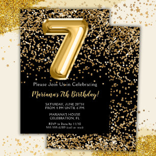 Convite de Aniversário de 7 Anos da Menina Black G