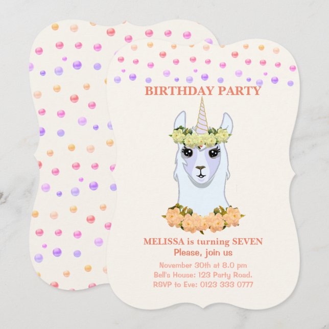 Convite de Aniversário de 7 anos do Llama-corn (Frente/Verso)