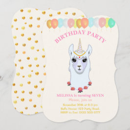 Convite de Aniversário de 7 anos Llama-corn
