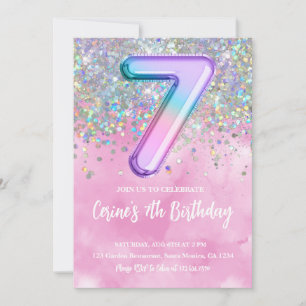 Convite de Aniversário de 7 anos Menina com Lamina