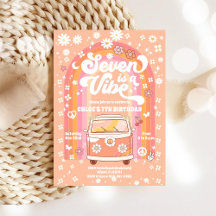 Convite de Aniversário de 7 Anos Retro Groovy