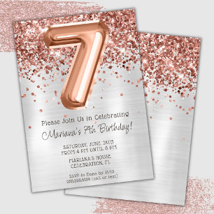Convite de Aniversário de 7 anos Rose Gold Silver