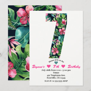 Convite de Aniversário de 7 Sete Sétimo Tropical