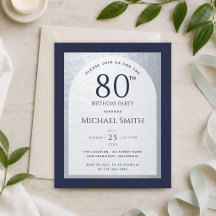Convite de aniversário de 80 anos azul marinho pra